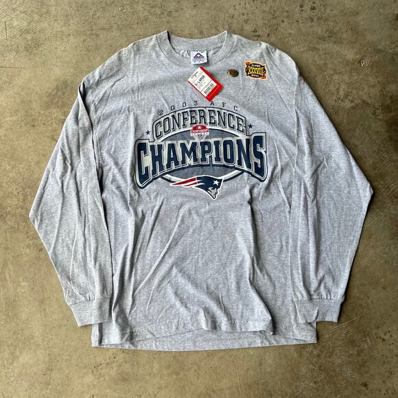 VINTAGE 2003 AFC CONFERENCE CHAMPIONS PATRIOTS SHIRT XL DEADSTOCK - Picture 1 of 5